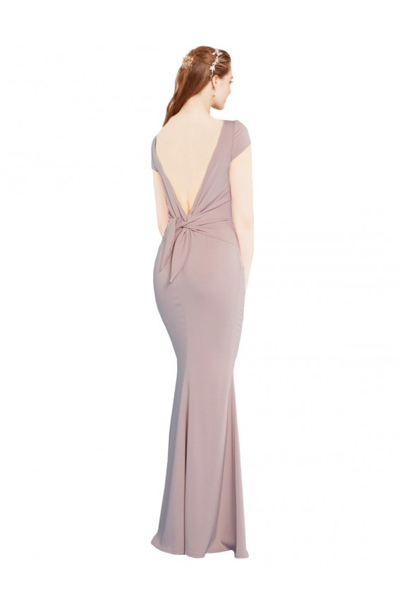 Outlet Cap Sleeves Stretch Crepe Tie Back Mermaid Dusty Pink Evening Dress Canada