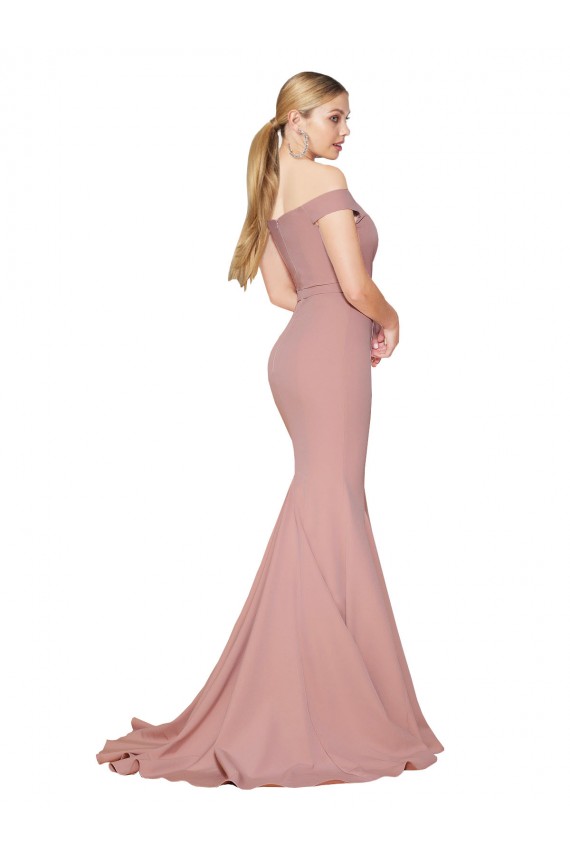 Outlet Sleeveless Stretch Crepe Mermaid Dusty Pink High Neck Evening Dress Canada