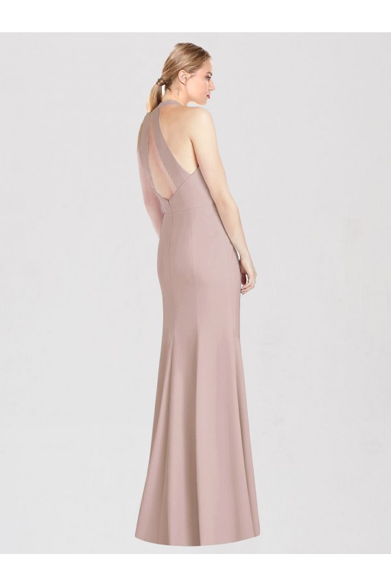 Outlet Sleeveless Stretch Crepe Open Back Trumpet Dusty Pink Semi Formal Evening Dress Canada