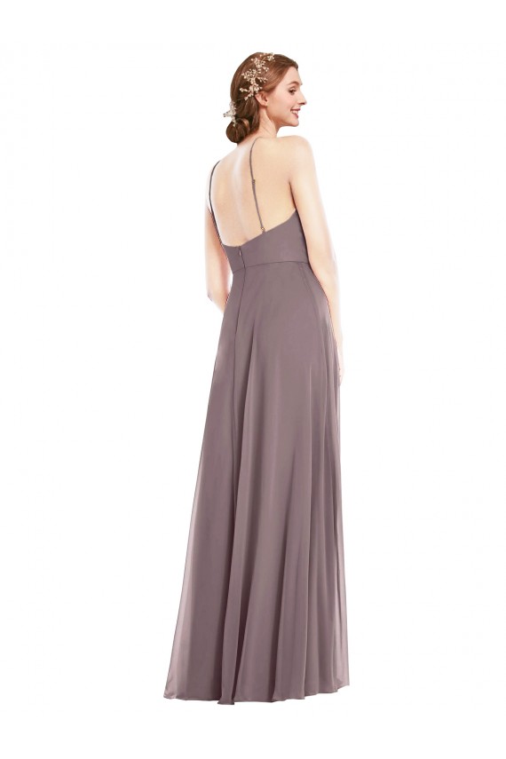 Outlet Sleeveless Soft Chiffon Low Back A-Line Dusty Rose Maxi Evening Dress Canada