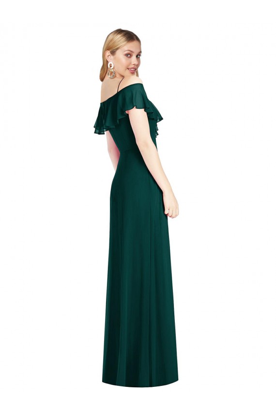 Outlet Cold Shoulder Soft Chiffon Trumpet Ever Green Maxi Evening Dress Canada
