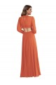 Outlet Long Sleeves Soft Chiffon Open Back A-Line Firecracker Maxi Evening Dress Canada