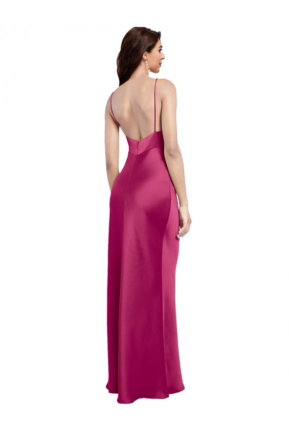Outlet Sleeveless Stretch Satin Low Back A-Line Fuchsia Sexy Evening Dress Canada