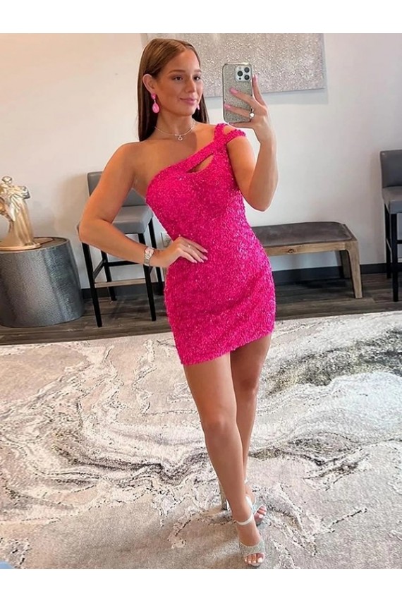 Outlet Sleeveless Velvet Sequin Sheath Fuchsia Short Evening Dress Canada