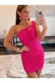 Outlet Sleeveless Velvet Sequin Sheath Fuchsia Short Evening Dress Canada
