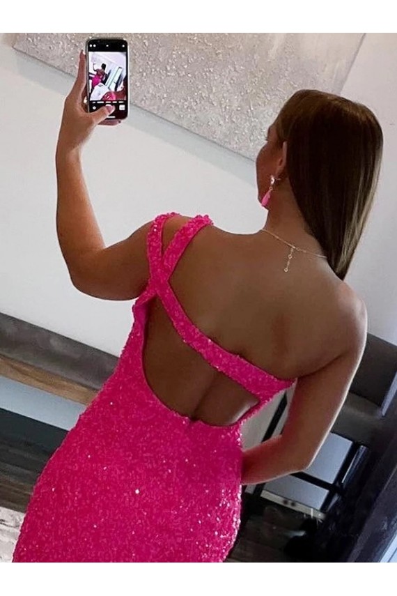 Outlet Sleeveless Velvet Sequin Sheath Fuchsia Short Evening Dress Canada
