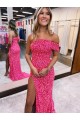 Outlet Sleeveless Velvet Sequin Sheath Fuchsia Sexy Evening Dress Canada
