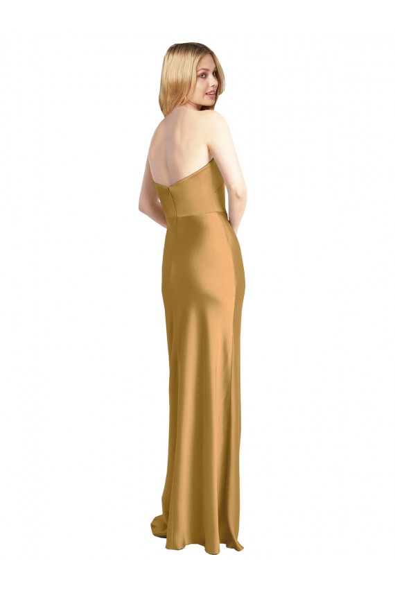 Outlet Sleeveless Stretch Satin A-Line Gold Evening Gown Canada