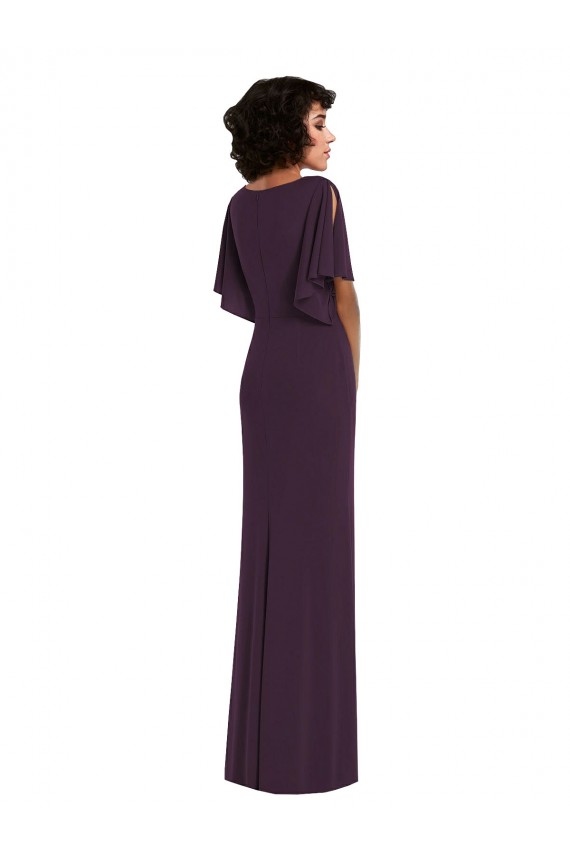 Outlet Split Sleeves Spandex Sheath Grape Maxi Evening Dress Canada
