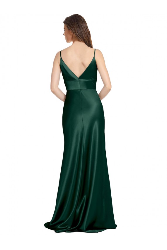 Outlet Sleeveless Stretch Satin V-Back Sheath Hunter Evening Dress Canada