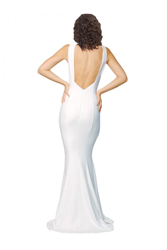 Outlet Sleeveless Stretch Crepe Low Back Sheath Ivory High Neck Evening Dress Canada