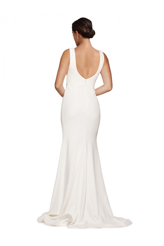Outlet Sleeveless Stretch Crepe Low Back Sheath Ivory Semi Formal Evening Dress Canada