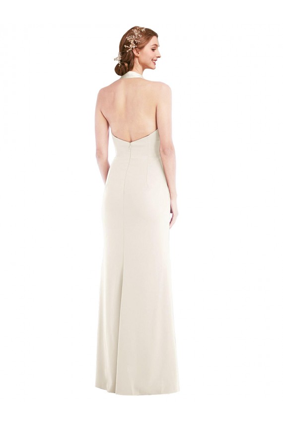 Outlet Sleeveless Stretch Crepe Low Back Trumpet Ivory Semi Formal Evening Dress Canada