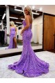 Outlet Sleeveless Velvet Sequin A-Line Lavender Evening Dress Canada