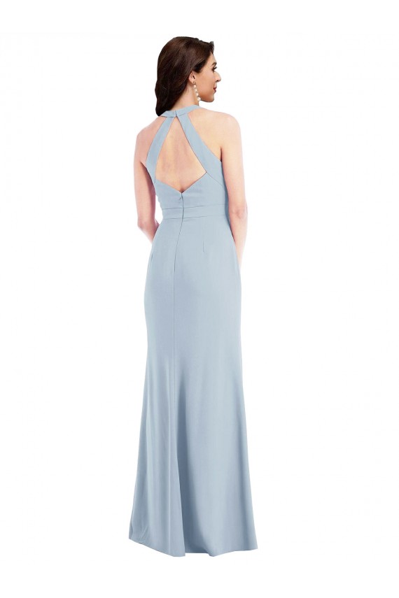 Outlet Sleeveless Stretch Crepe Open Back A-Line Light Sky Blue Maxi Evening Dress Canada