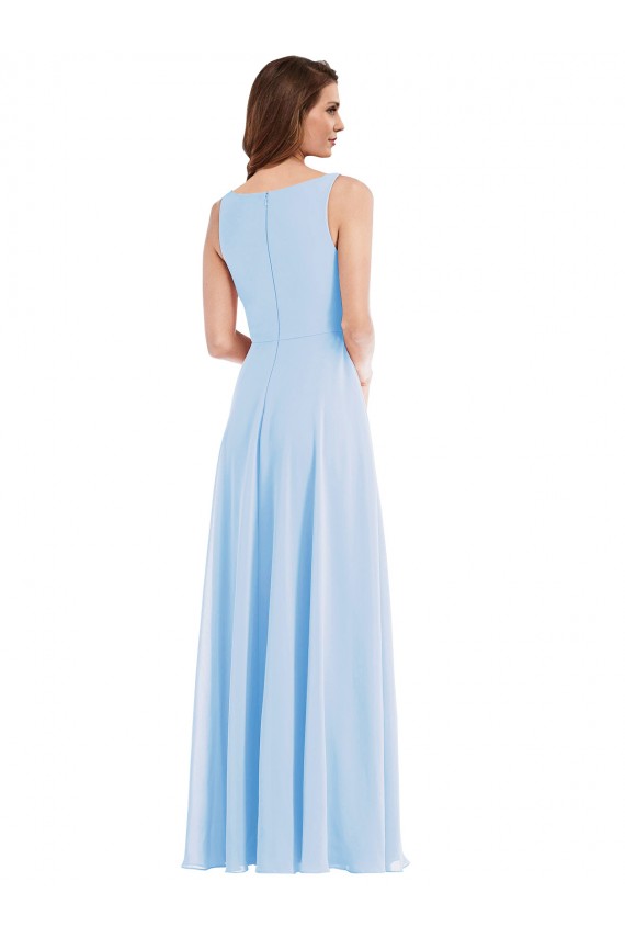 Outlet Sleeveless Soft Chiffon A-Line Light Sky Blue Maxi Evening Dress Canada
