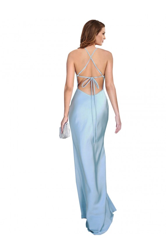 Outlet Sleeveless Silky Satin Criss Cross Open Back Sheath Light Sky Blue Evening Dress Canada
