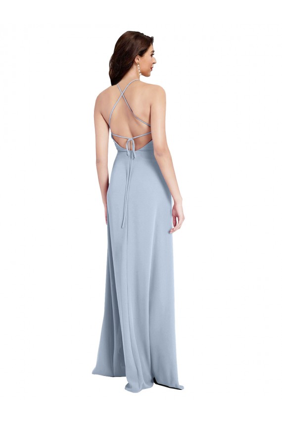 Outlet Sleeveless Stretch Crepe Criss Cross Open Back Sheath Light Sky Blue Evening Dress Canada