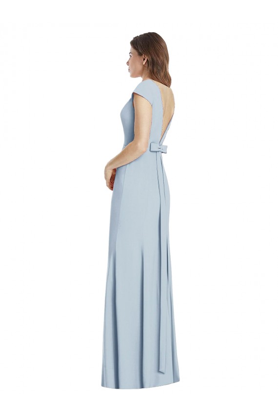 Outlet Cap Sleeves Stretch Crepe Open Back Trumpet Light Sky Blue Semi Formal Evening Dress Canada