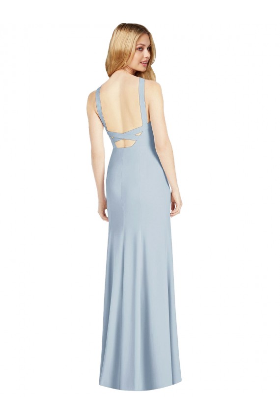 Outlet Sleeveless Stretch Crepe Backless Trumpet Light Sky Blue Sexy Evening Dress Canada