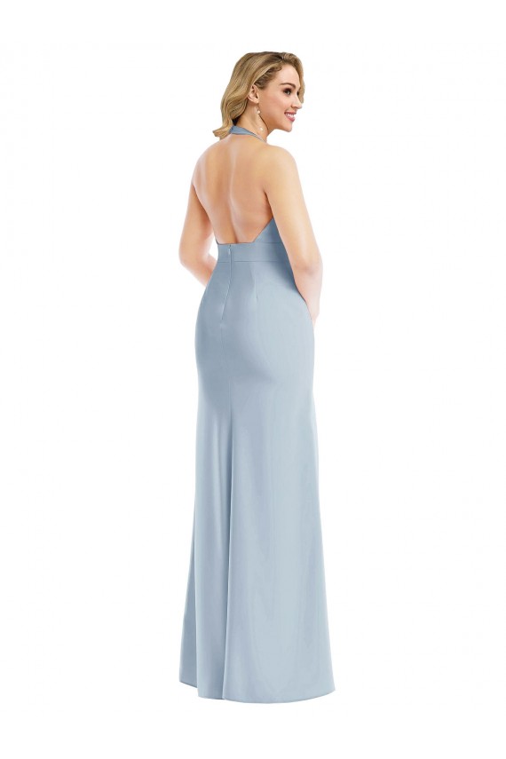 Outlet Sleeveless Stretch Crepe Open Back Trumpet Light Sky Blue Semi Formal Evening Dress Canada