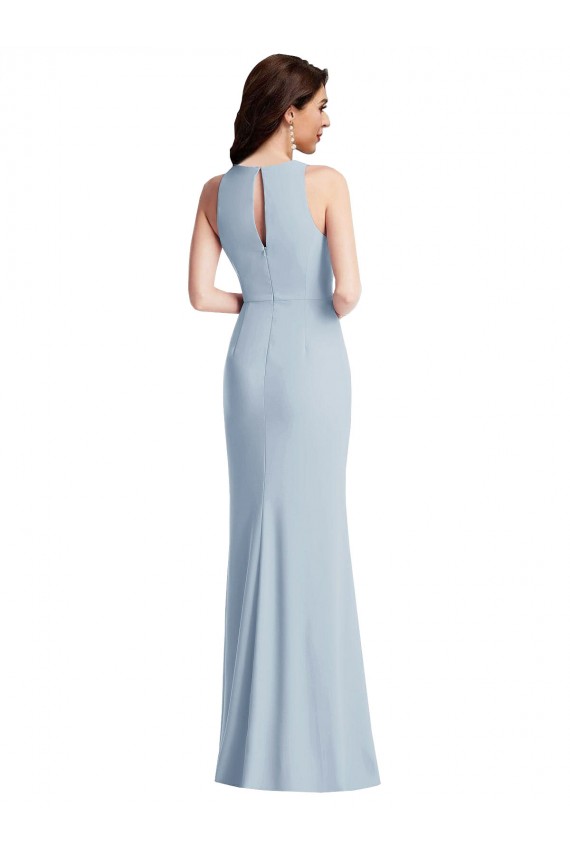 Outlet Sleeveless Stretch Crepe Trumpet Light Sky Blue Maxi Evening Gown Canada