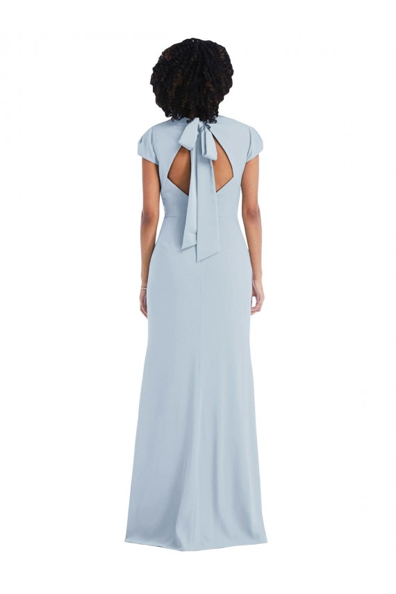Outlet Cap Sleeves Stretch Crepe Keyhole Back Trumpet Light Sky Blue Semi Formal Evening Dress Canada