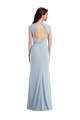 Outlet Cap Sleeves Stretch Crepe Open Back Trumpet Light Sky Blue Maxi Evening Dress Canada