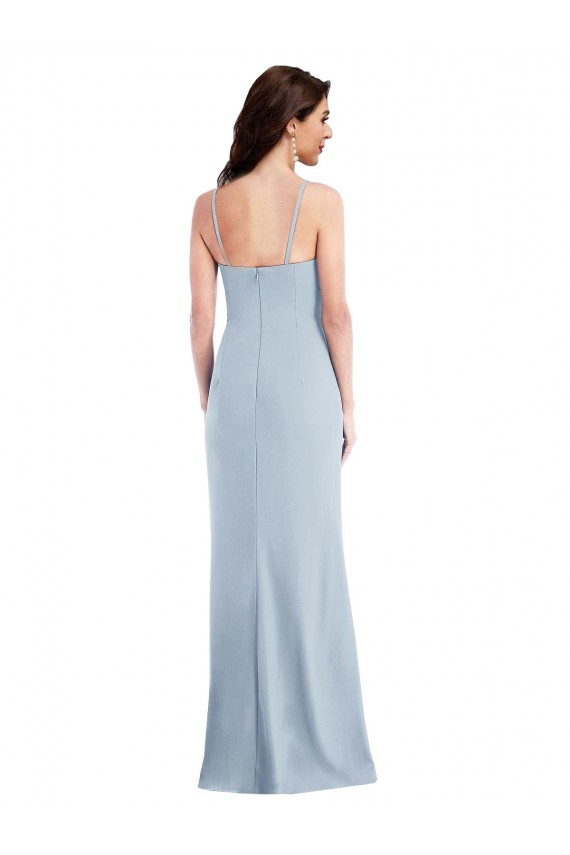 Outlet Sleeveless Stretch Crepe Trumpet Light Sky Blue Maxi Evening Dresses Canada