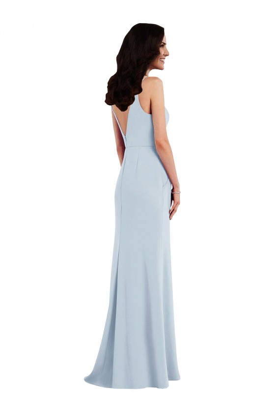 Outlet Sleeveless Stretch Crepe V-Back Trumpet Light Sky Blue Maxi Evening Dress Canada