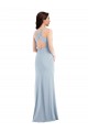 Outlet Sleeveless Stretch Crepe Criss Cross Back Trumpet Light Sky Blue Maxi Evening Gown Canada