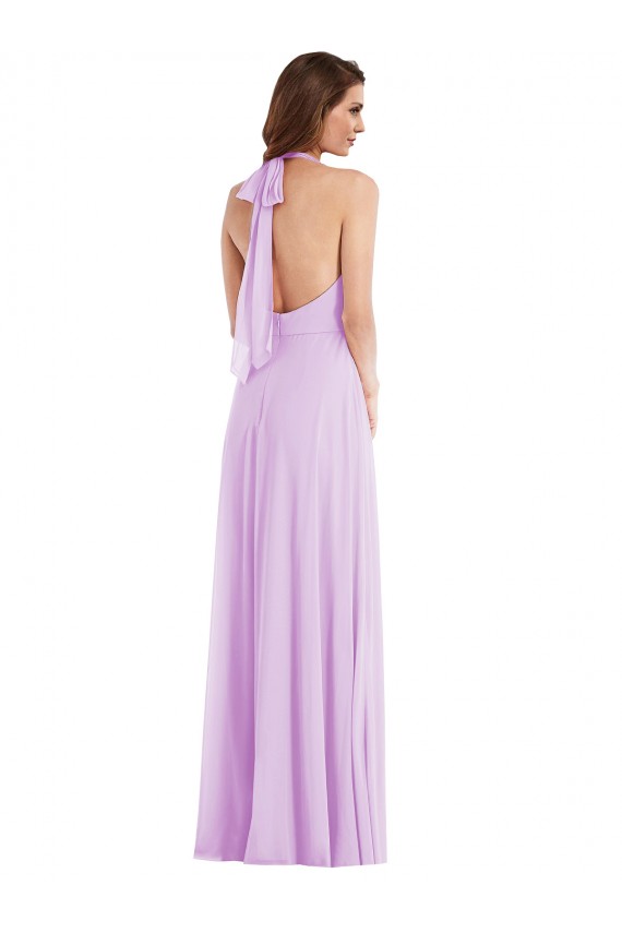 Outlet Sleeveless Soft Chiffon Low Back A-Line Lilac Maxi Evening Dress Canada