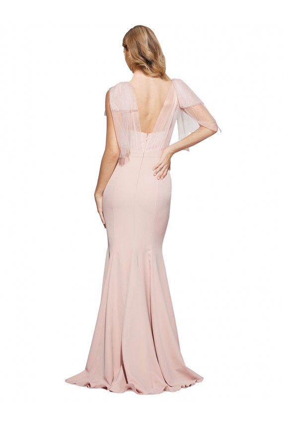 Outlet Sleeveless Stretch Crepe & Tulle Low Back Sheath Mauve Evening Dress Canada