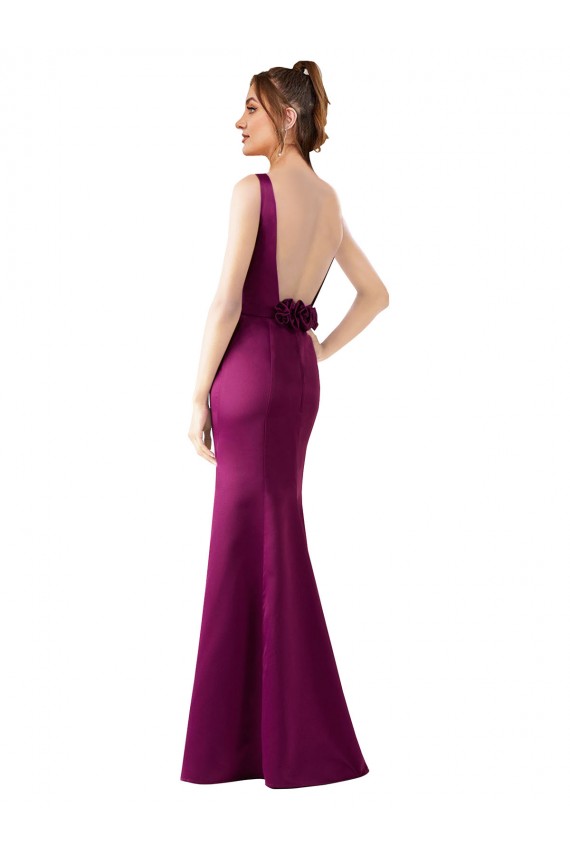 Outlet Sleeveless Satin Open Back Sheath Merlot Sexy Evening Dress Canada