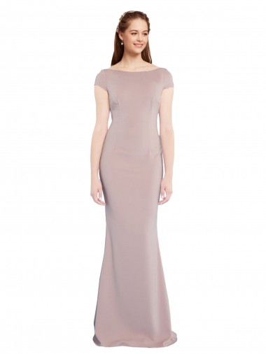 Outlet Cap Sleeves Stretch Crepe Tie Back Mermaid Dusty Pink Evening Dress Canada