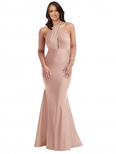 Outlet Sleeveless Silky Satin Open Back Mermaid Dusty Pink Plus Size Evening Dress Canada