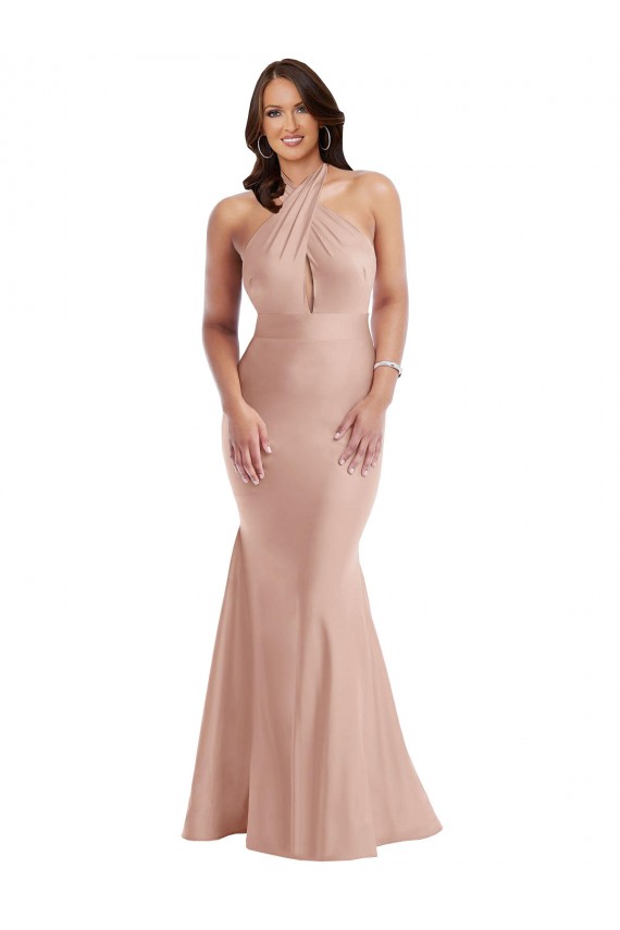 Outlet Sleeveless Silky Satin Open Back Mermaid Dusty Pink Plus Size Evening Dress Canada