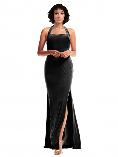 Outlet Sleeveless Stretch Velvet Low Back Mermaid Black Evening Dress Canada