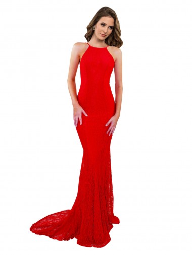 Outlet Sleeveless Lace Open Back Mermaid Red Sexy Evening Dress Canada