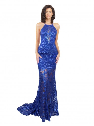 Outlet Sleeveless Lace Open Back Mermaid Royal Blue Semi Formal Evening Dress Canada