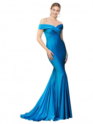 Outlet Sleeveless Satin Mermaid Peacock Blue Evening Dress Canada