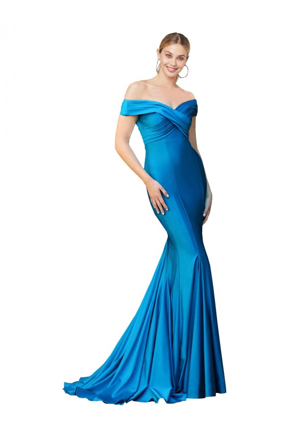 Outlet Sleeveless Satin Mermaid Peacock Blue Evening Dress Canada