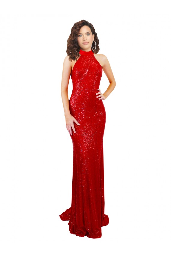 Outlet Sleeveless Sequin Open Back Mermaid Red Evening Dress Canada
