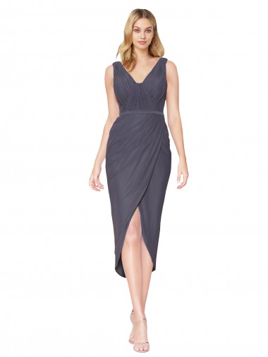 Outlet Sleeveless Soft Chiffon V-Back Mermaid Slate Grey Evening Dress Canada