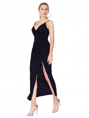 Outlet Sleeveless Soft Chiffon V-Back Mermaid Dark Navy Sexy Evening Gown Canada