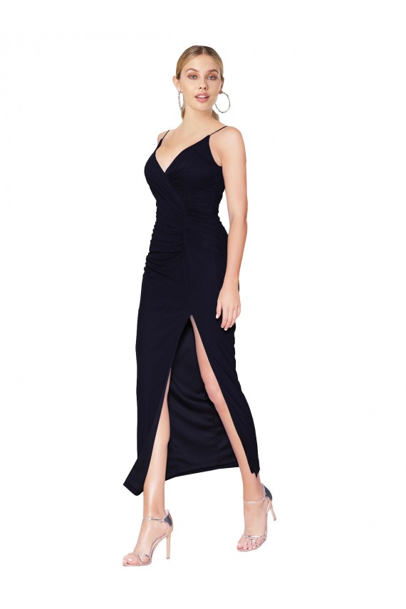 Outlet Sleeveless Soft Chiffon V-Back Mermaid Dark Navy Sexy Evening Gown Canada