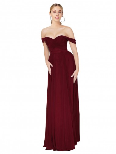 Outlet Sleeveless Soft Chiffon Mermaid Burgundy Bridal Party Dress Canada