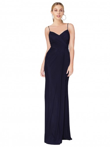 Outlet Sleeveless Soft Chiffon V-Back Mermaid Dark Navy Evening Dress Canada