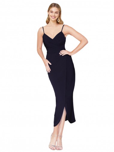 Outlet Sleeveless Stretch Crepe V-Back Mermaid Dark Navy Evening Dress Canada