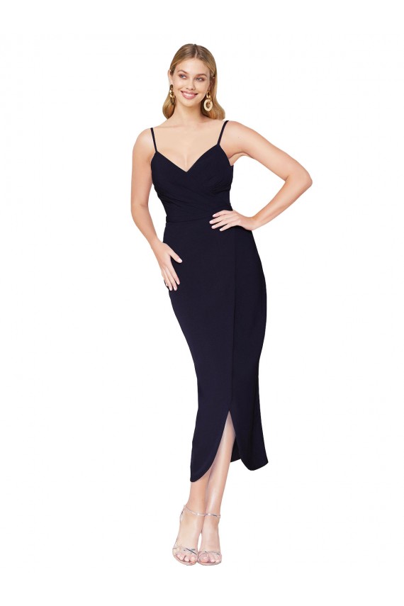 Outlet Sleeveless Stretch Crepe V-Back Mermaid Dark Navy Evening Dress Canada